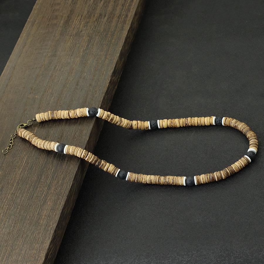 Módní pánský náhrdelník Přírodní kokosová skořápka Dřevěný límec 19 palců Choker Colar Tygří oko Howlitový kámen Collana Dárek pro něj