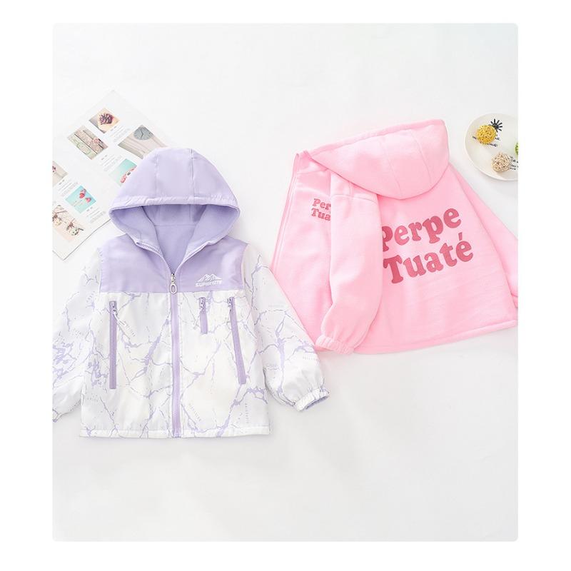 Girls Reversible Fleece Lined Hooded Jacket Big Kids Casual Windproof Outerwear