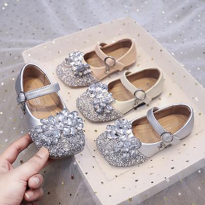 Girls Princess Shoes Shiny Crystal Kids Flat Shoes Square Toes Non-slip 2025 Spring Autumn Girls Dance Shoes Party Wedding Ins