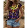 3D Floral Printed Women's T-shirts, V-neck T-shirts, Women's Casual Short-sleeved T-shirts, Casual Wear