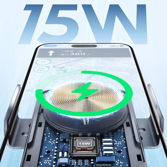 Supporto per smartphone da auto intelligente con caricatore wireless da 15 W, supporto per telefono da auto vivavoce, facile installazione su bocchetta dell'aria.