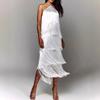 European American Fashion Halter Backless Slit Tassel Maxi Dress for Women