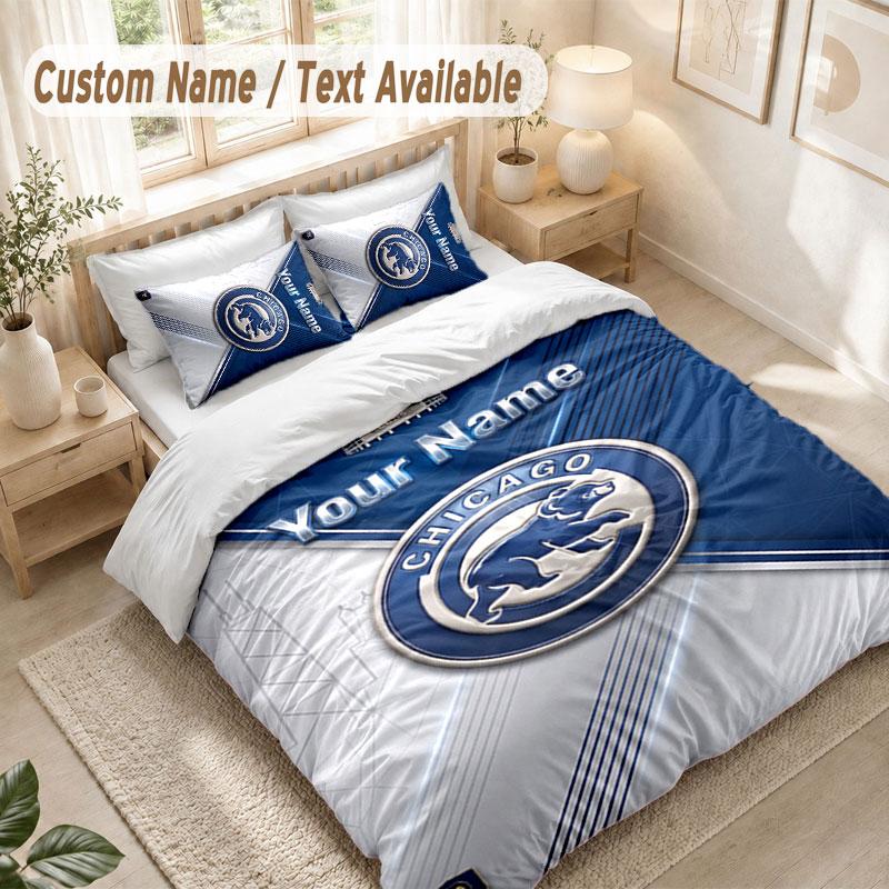 Custom Name Bedding Set 3 PiecesChicago Cubs Print Duvet Cover + 2 Pillowcases Soft Bed Decor