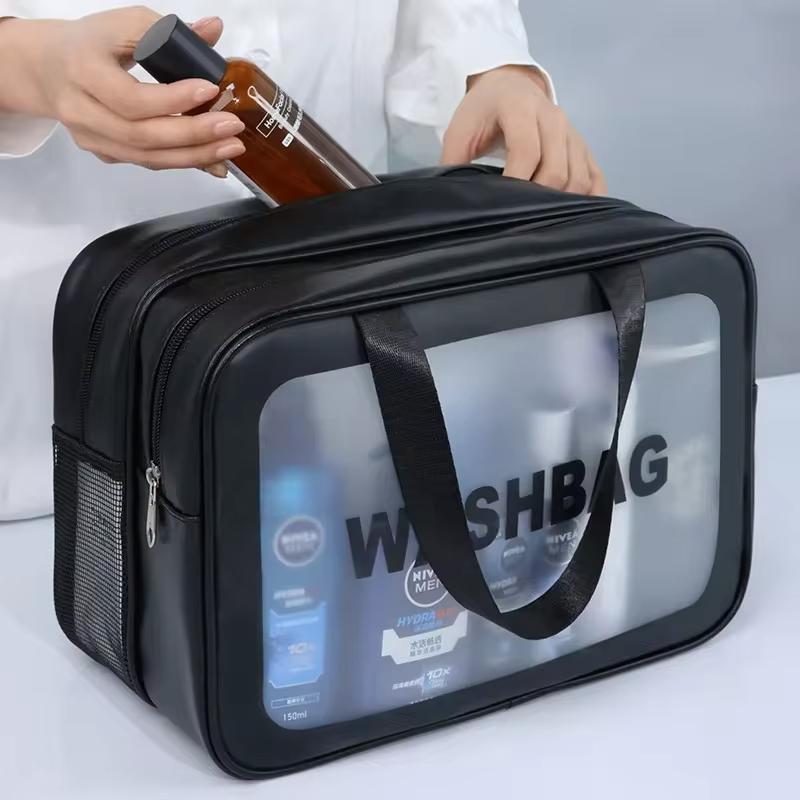 Dry-wet Separation Double Transparent PU Makeup Bag Portable Washing Bag Cosmetic Storage Bag Travel Fitness Swimming Essentials