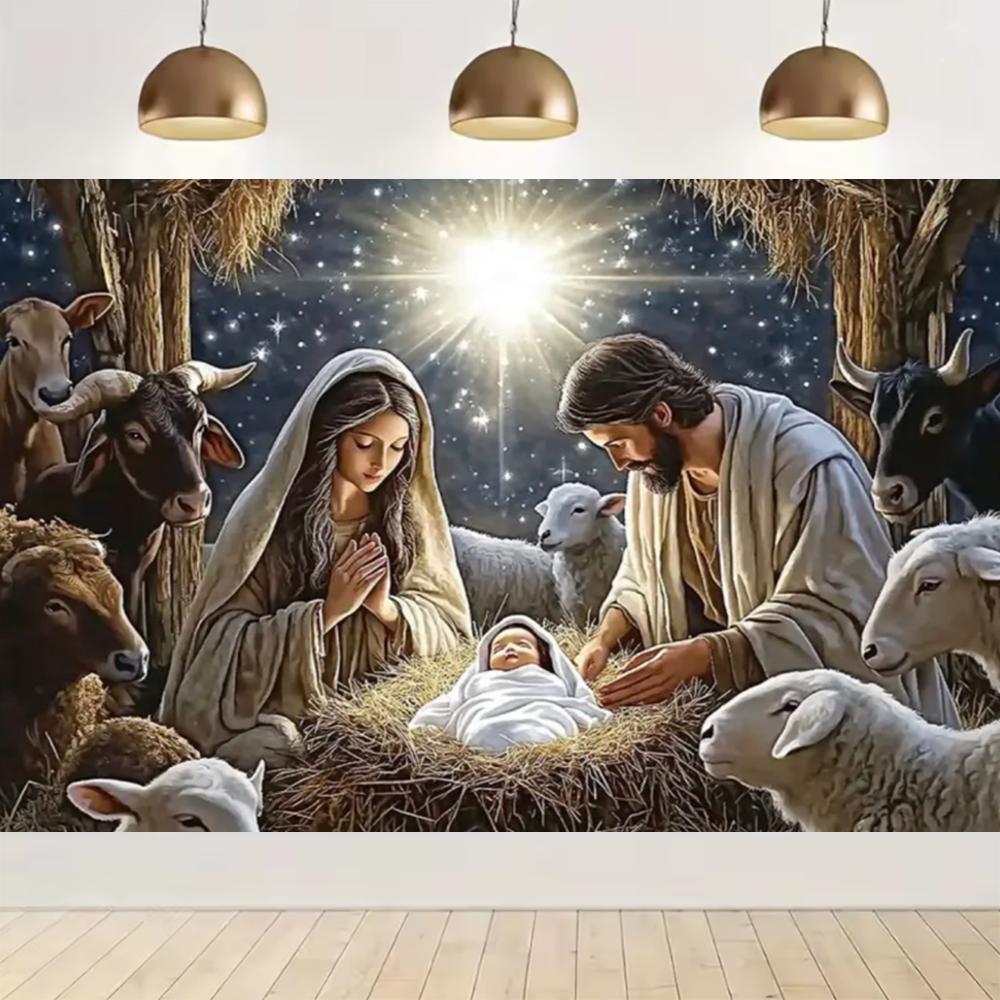 Nativity scene, starry night party decoration, backdrop, traditional Christmas photography supplies, prop4803