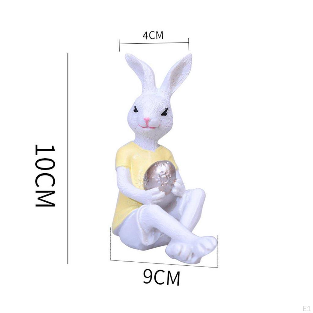 Easter Bunny Figurine Cute Design Holding Egg Ornament Vivid Details Resin Hare Statue for