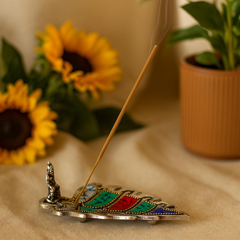 Shamtam Silver Incense Holder Buddha Leaf Tibetan Ceramic