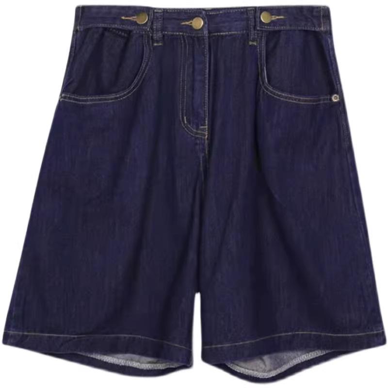 High-Waisted Plus Size A-Line Denim Shorts for Pear-Shaped Women - Summer Loose Wide-Leg Style