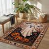 Gothic Skull Floral Pattern Area Mat Non-Slip Rectangle Floor Mat for Indoor Outdoor Garden Patio Handmade Polyester Decorative