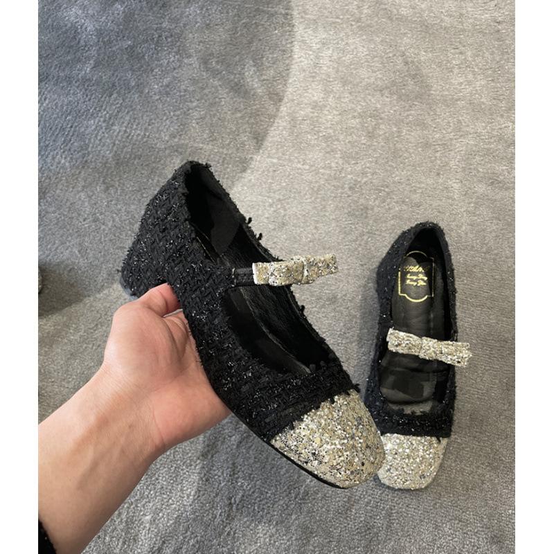 

Square head thick heel color matching single shoes women s light mouth word with Mary Jane shoes 34 чорний