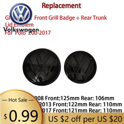 2026 Novo Para VOLKSWAGEN VW 2PCS Substituição Emblema Grade Frontal Preto Brilhante + Emblema Logotipo Tampa Porta-Malas Traseiro para volkswagen Polo 6R 6C