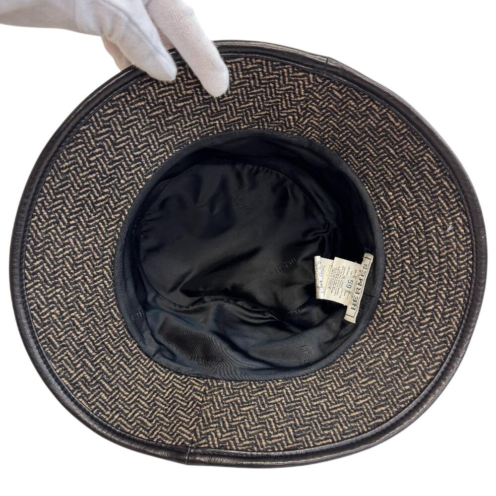 Hermes Bucket Hat Hat Wool Hat Brown Wool Used