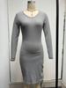 V-neck Knitted Sweater Dress - Long Sleeve, Slim Fit, Ruched Drawstring, Ribbed Design for Autumn/Winter