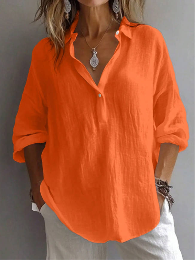 Women's Loose Fit V-Neck Casual Shirt with Single Button Detail