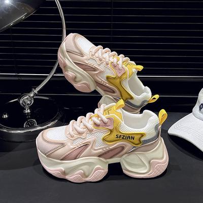 Zapatillas Deportivas de Plataforma Rosas de Moda para Mujer Zapatos que Aumentan la Altura 5CM Zapatilla Casual Transpirable de Malla para Mujer Tendencia Zapatos Deportivos para Mujer