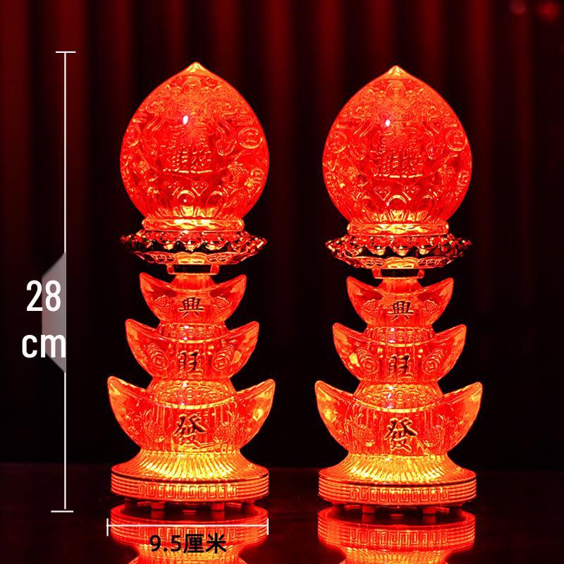 Electric Candle God of Wealth Offering Lamp: Lotus/Buddha Design, Battery-Powered, Ever-Burning for Home Altars.