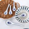 European Style Blue & White Ceramic Long Handle Soup Spoons