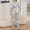 GMXIA Women's Pajamas Autumn and Winter Simulation Silk Long-sleeved Loungewear Suit