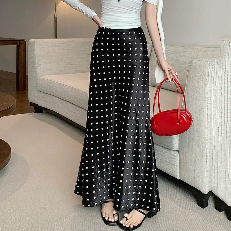 Taglie comode satin vita alta vintage pois estivo casual lungo per donna gonne gonna da donna