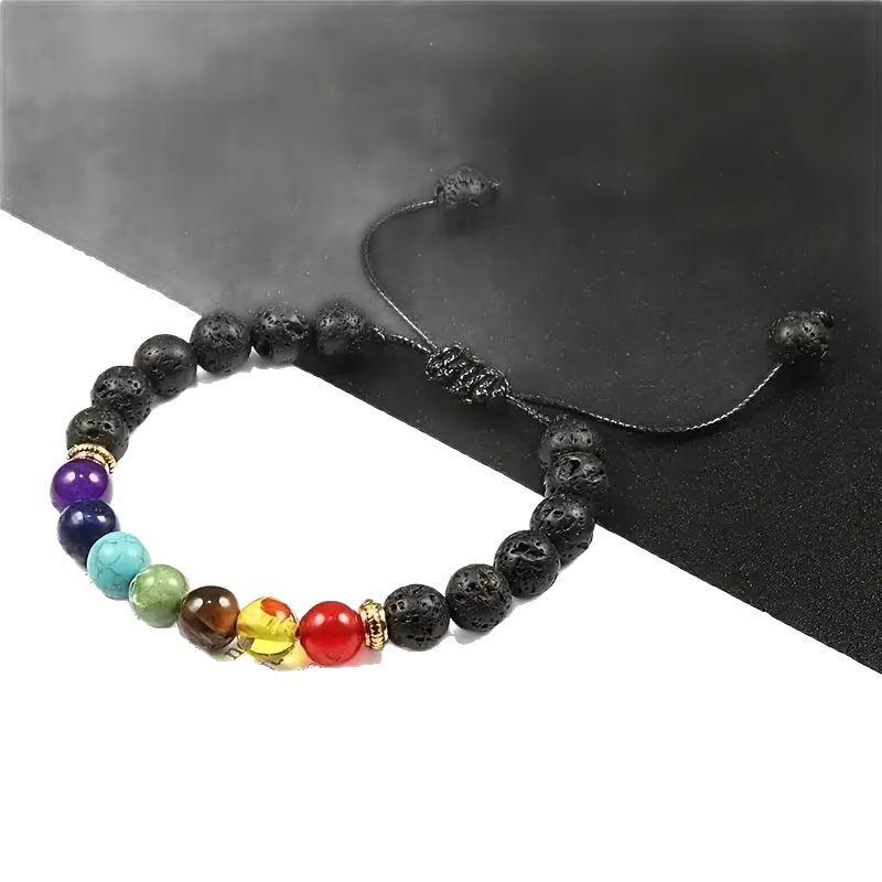 TEMU Multi-Color Volcanic Stone Woven Bracelet - Unisex Natural Beaded Jewelry