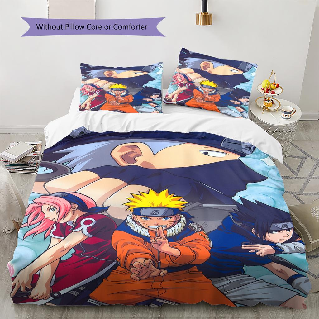 Pościel z Wzorem Naruto Dekoracja Domu Prezent Urodzinowy (1 * poszwa na kołdrę + 2 * poszewki na poduszki, bez rdzenia)