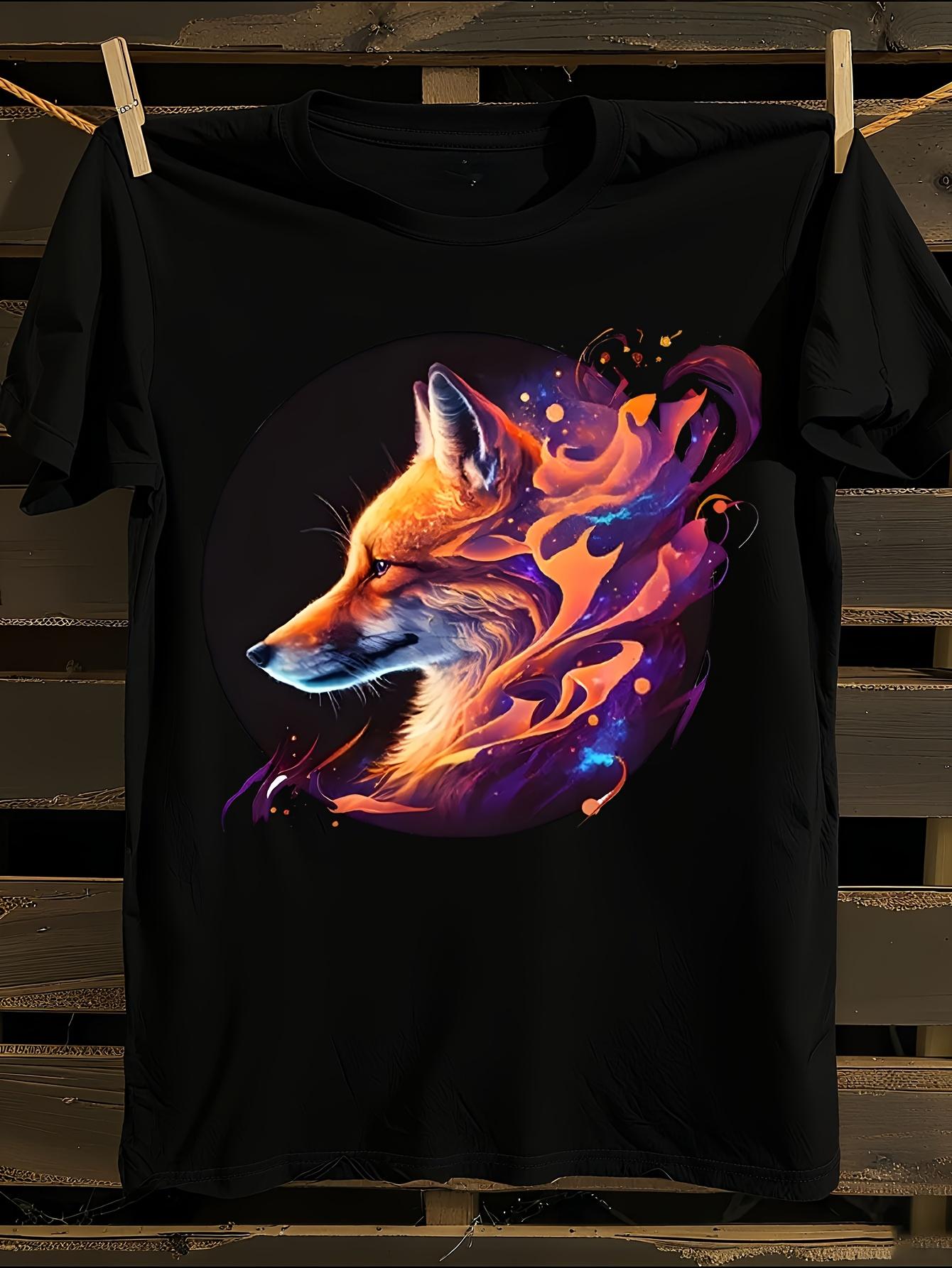 Glowing Fox Neon Spirals Graphic T-shirt M