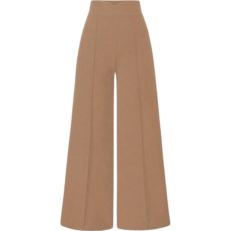 Solid Color Vintage Casual Loose High Waist Wide Leg Long Trousers For Women