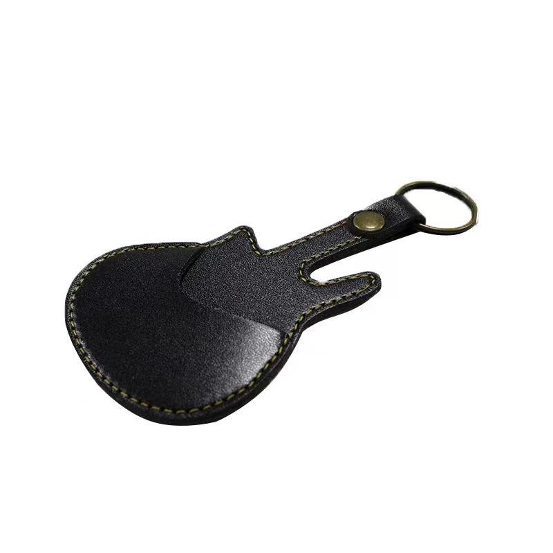 1pc Leather Guitar Pick Bag Guitar Pick Holder Case Guitar Shape with Key Ring Celluloid Picks String Instrument Accessories