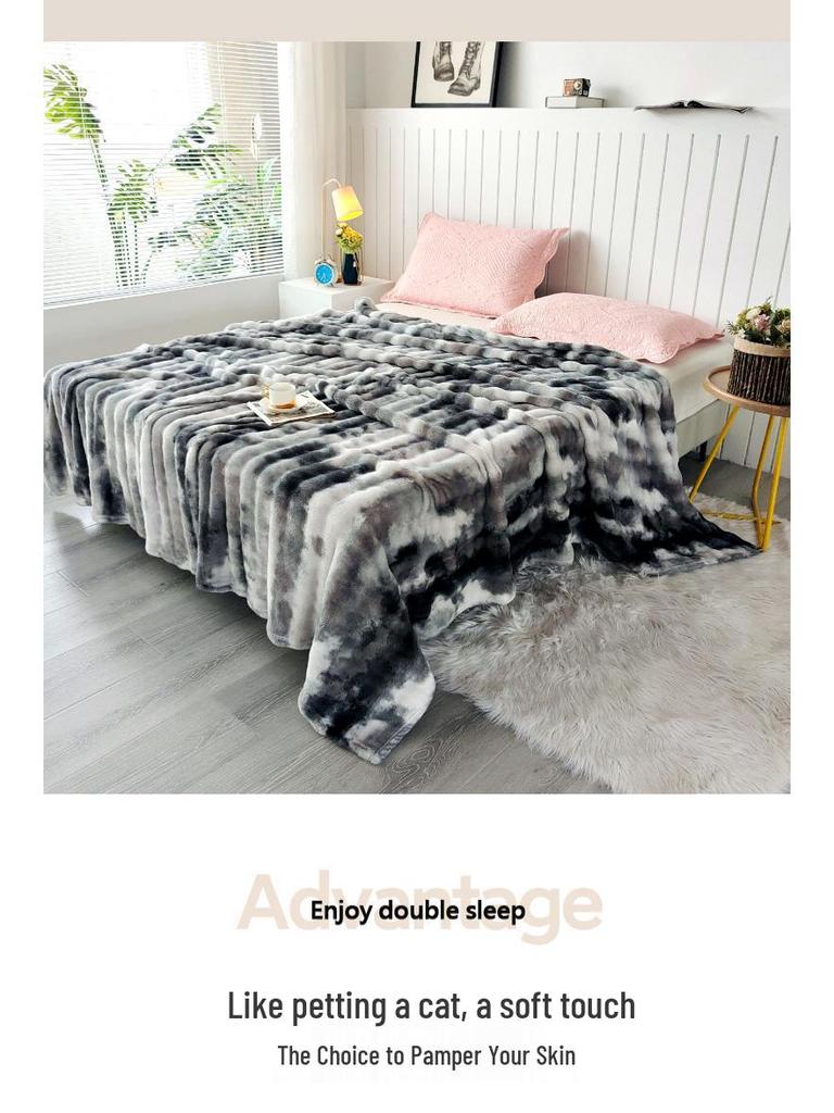 2025 Tie-dye Bubble Faux Rabbit Fur Milk Velvet Throw Blanket