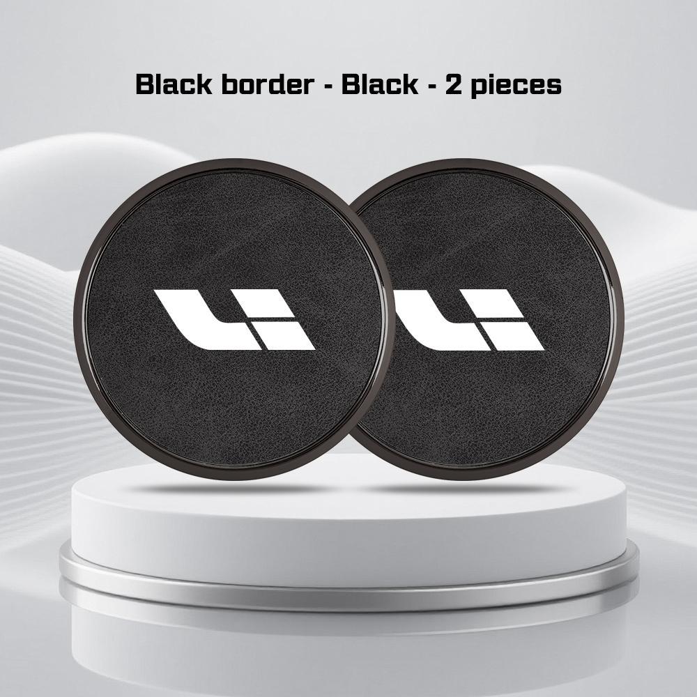 

For Leading Ideal Li Auto Li Xiang L7 L8 L9 One 2Pcs Car Metal Leather Coaster Water Cup Pads Non-Slip Mat Interior Accessories