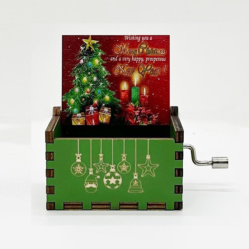 Hölzerne handgekurbelte Spieluhr Merry Christmas Musik bemalte Spieluhr Geschenk
