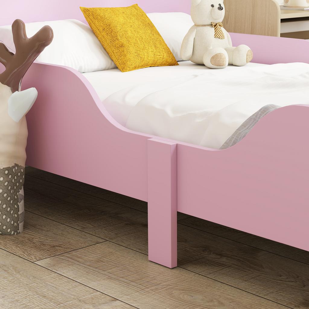 Struttura Letto per Bambini, Struttura Letto Singolo per Bambini, Sponda di Sicurezza, Letto Piccolo per Cameretta, MDF, senza Materasso, Rosa