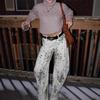 Women Retro Snow Leopard Print Wide Leg Jeans Vintage Mid Waist Loose Non-Stretch Denim Trousers
