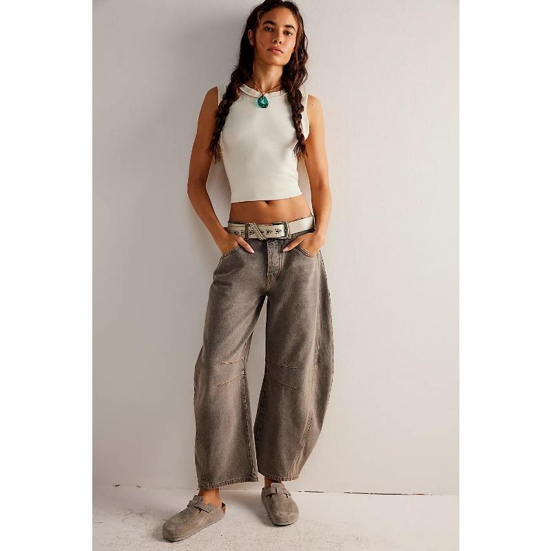 Women High Waist Loose Straight Washed Wide Leg Long Denim Jeans