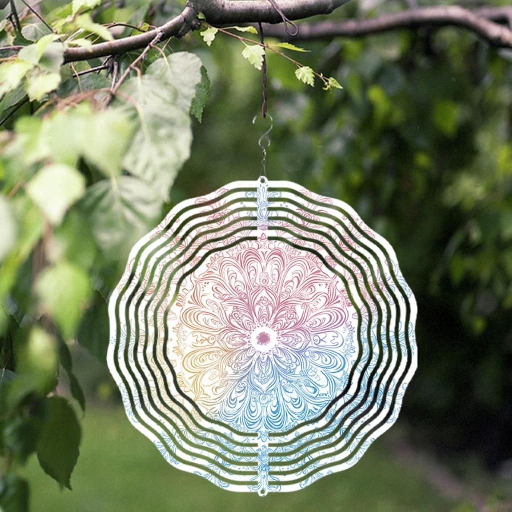 2D Colorful Mandala Wind Chime Metal Hanging Decor for Garden Yard Indoor Outdoor All Seasons Vibrant Floral Design No Electricity Needed
