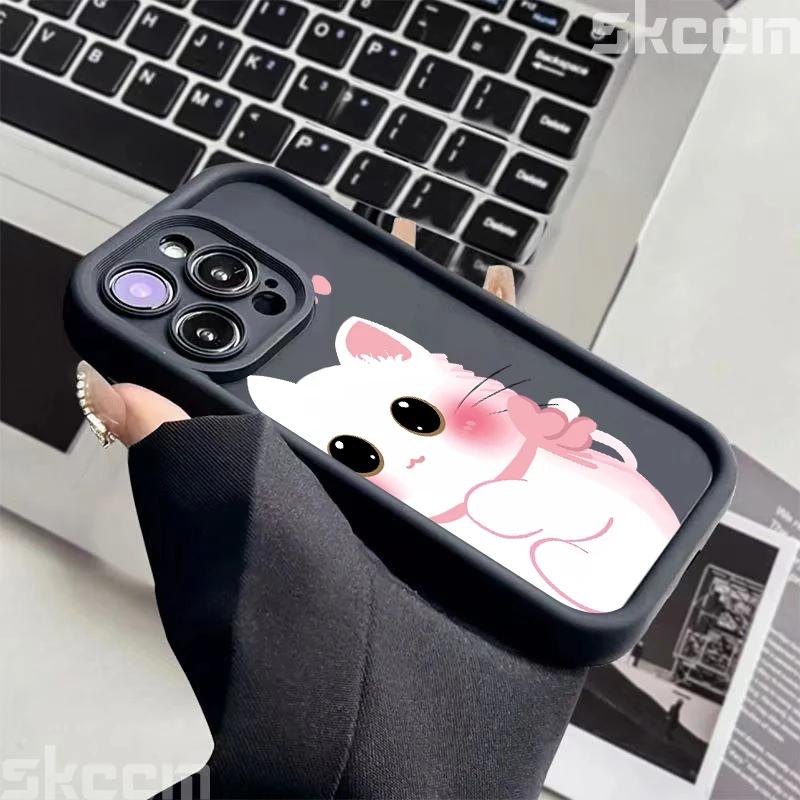 Cute Cartoon Black White Cat Phone Case For iPhone 16 Pro Max 15 14 13 12 11 XS XR X 8 7 15 Plus Shockproof Soft Silicone Cover
