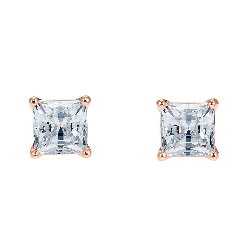 Swarovski Small Simple Square Clear Crystal Stud Earrings Rose Gold Women s Style 5509935