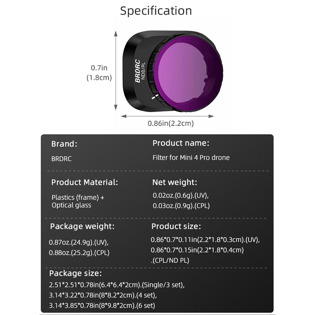 Optical Glass Lens Filter UV/CPL/ND8 PL/16 PL/32 PL/64 PL Drone Camera Lens Filter Adjustable Waterproof for DJI Mini 4 Pro