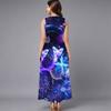 Ladies Oversized Sleeveless Crew Neck Dress Delicate Clustered Wild Flowers Loose Mid Length Dress