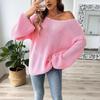 Women's Plus Size Pullover Sweater Beaded Top Simple Loose One Neck Strapless Flared Sleeve Sweater