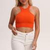 Women Running Vest O-Neck Sleeveless Short Tank Tops Solid Color Ribbed Elastic Fitting Quick Drying Racer Back Vest
