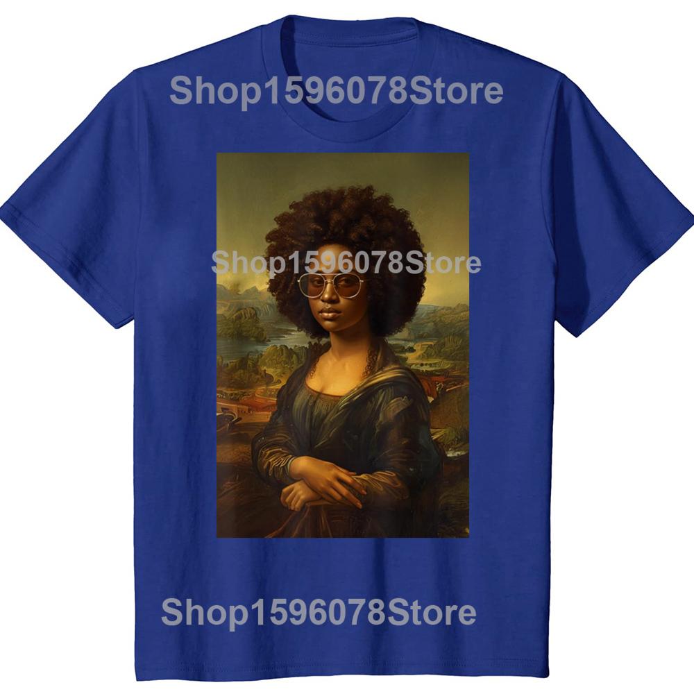 Black Mona Lisa African American Black History Month T Shirts Men Humor Streetwear Tee Short Sleeve Unisex Loose Clothing