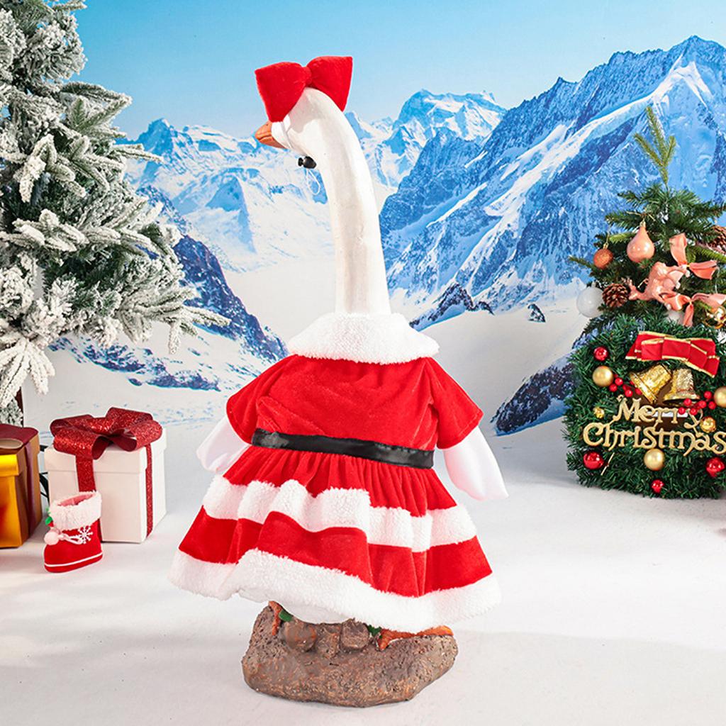 Christmas Velvet Dress Outfit For 23In Porch Goose Statue Decoration With Bow Garden Lawn Decor