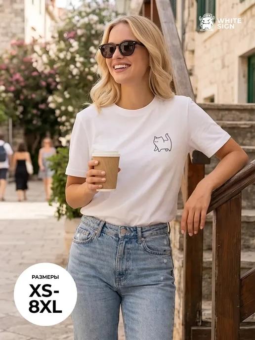 Oversized cotton T-shirt with Kitty Near the Heart print 3XL