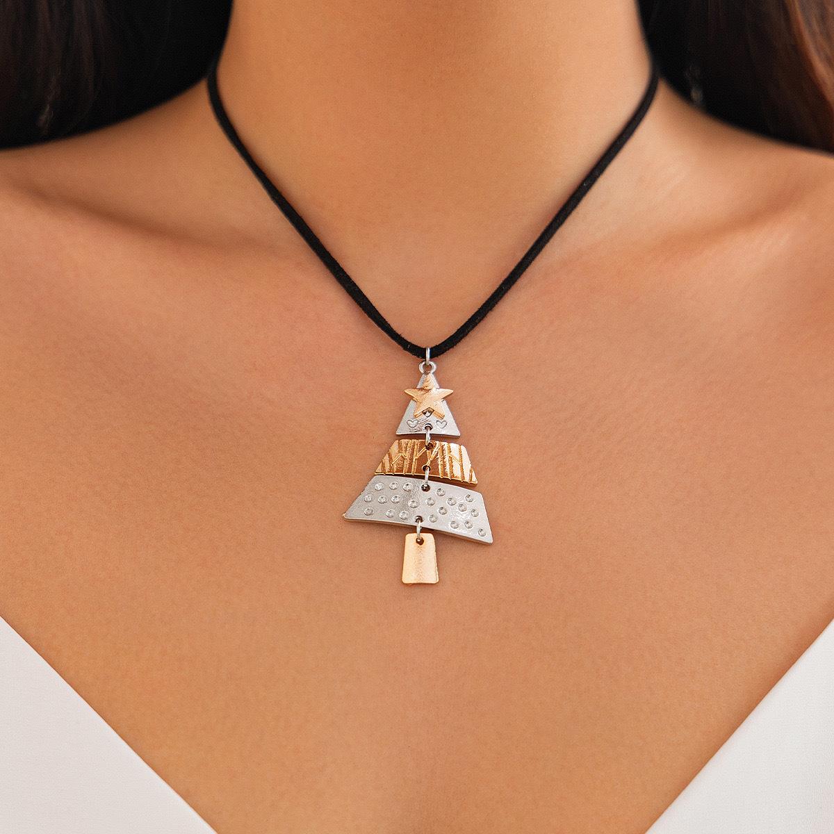 

Trendy Designer Metal Star Christmas Tree Pendant Necklace Earrings for Women Christmas Day Gift Jewelry Sets Gift