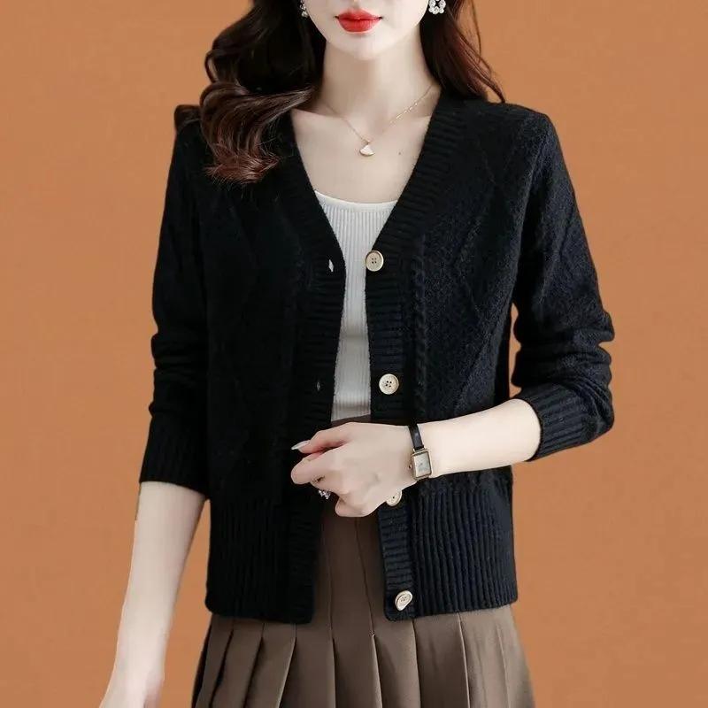 

Spring Autumn Women s Sweater Casual High Waisted Versatile Knitting Cardigan Ladies Sweater Coat Elegant Fashion Lady Top XS чорний