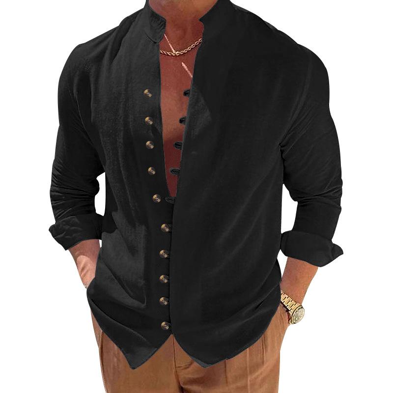 New Buckle-down Men's Retro Linen Casual Loose Long-sleeved Shirt