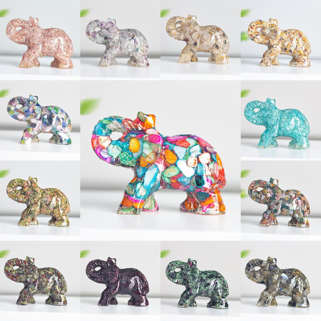 Crystal Elephant Resin Figurine With Semiprecious Stones For Office And Party Decoration