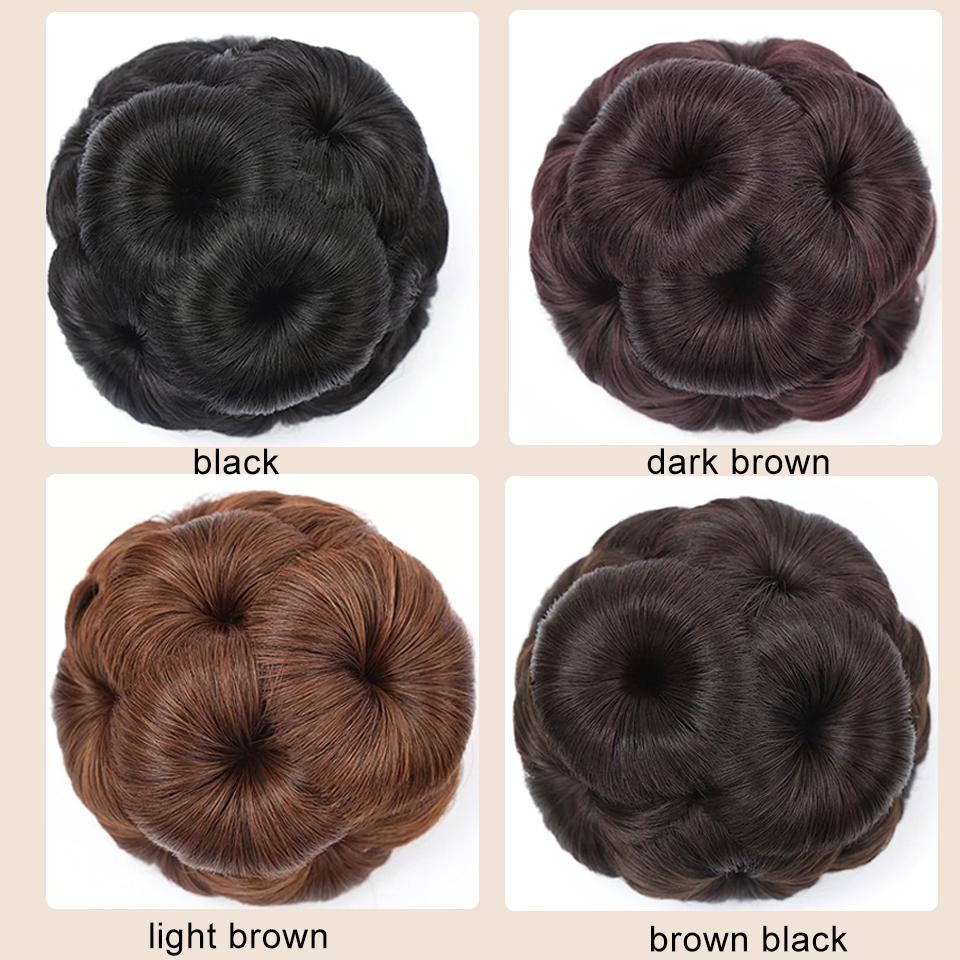 Synthetic Hair Bun Chignon Diamond Clip On Pad Updo Round Flower Donut Shape Stylish Hairpiece for Party Wedding Quick Hairstyle