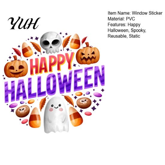 Waterproof PVC Party Decorations Halloween Window Clings, Cute Ghost Pumpkin Skull Happy Sticker, Reusable Decorative Holiday Film Double Sided Static